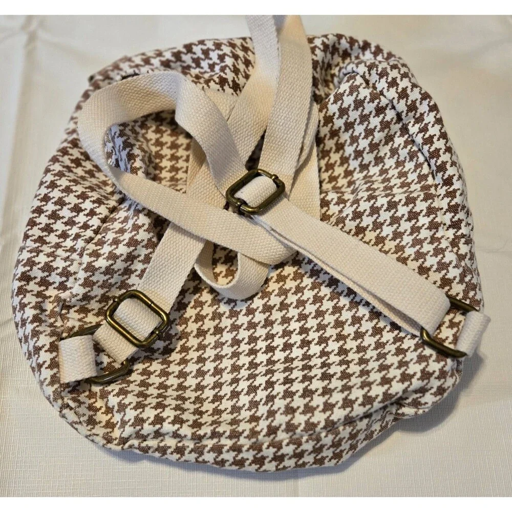 Billabong Mini Mama Houndstooth Backpack Purse Brown Beige Small Cotton‎ Bag
